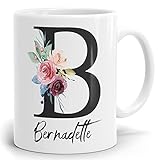Personalisierte Tasse - Namens-Tasse mit Blumen Initial - Mit...