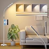Amdelne Stehlampe Wohnzimmer Silber, Moderne Stehlampe LED Dimmbar, 12W...