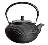 Gusseisen Teekanne mit Teesieb schwarz - 1,5 Liter - massiver Teekessel mit...