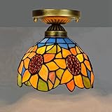 Tiffany Stil Mini Deckenleuchte, 8 Zoll Sonnenblume Buntglas Deckenlampe,...