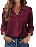 Zeagoo Damen Satin Bluse V-Ausschnitt Langarm Seidenbluse Elegant...