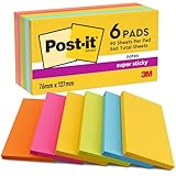 Post-it Super Sticky Notes, Packung mit 6 Blöcken, 90 Blatt pro Block, 76...