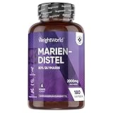 Mariendistel Kapseln - 2000mg Pulver - Mit 80% Silymarin - 180 Stück für...
