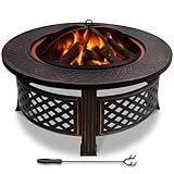 VOUNOT® Feuerschale Ø 81 cm mit Funkenschutz und Schürhaken Metall...