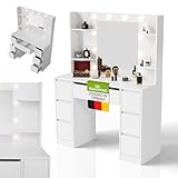 Juskys Schminktisch Malia mit LED-Spiegel, 7 Schubladen, individuelle...