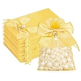 jijAcraft 10 × 12CM Organzasäckchen mit Schleifen, Gold Organzabeutel mit...
