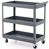 FANTASK Werkstattwagen Metall mit Rollen, Rollwagen mit 2 Ablagen & Griff,...