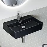 HOROW Waschbecken Schwarz 60 cm Keramik, Modernes Aufsatzwaschbecken mit...