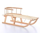 Holzschlitten mit Rückenlehne Kinderschlitten Lehne Zugseil Rodel aus Holz...