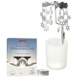 BRUBAKER Teelichtkarussell Schneeflocken inkl. 12er Pack Pyramiden...