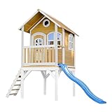 AXI Spielhaus Laura mit Blaue Rutsche | Stelzenhaus in Braun & Weiß aus...