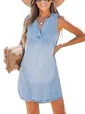 CUPSHE Damen Denim Minikleid V-Ausschnitt Ärmellos Tank Tunika Casual...