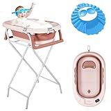 Faltbare Babybadewanne mit Gestell, Thermometer, Badekissen und Badekappe,...