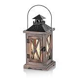 Sziqiqi Laterne Kerzenhalter Vintage Windlicht Laterne Holz Metall...