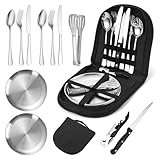 Camping Geschirr Set für 2 Personen,12 Stück Tragbars Campingbesteck Set...