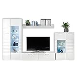 Stella Trading New Long Wohnwand Komplett-Set in Weiß - Moderne...