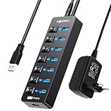 USB Hub Aktiv 3.0 mit Netzteil, VEMONT 7 Ports USB Verteiler USB-Hub und 1...