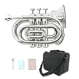 WUQIMUSC Messing Pocket Trompete Bb Schlüssel vernickelt mit Mundstück...