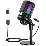 NJSJ Mikrofon PC, Gaming Microphone für PS4 PS5 Mac, RGB USB Mikrofone...