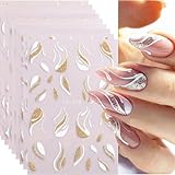 Bkemkri 9 Blatt Nail Art Sticker French Nagelsticker Selbstklebend...