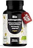 Bio Ashwagandha Kapseln hochdosiert - 180 Kapseln - 600 mg KSM-66®, vegan...