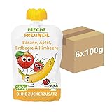 FRECHE FREUNDE Bio Quetschie Banane, Apfel, Erdbeere & Himbeere, Fruchtmus...