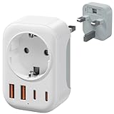 Bigfish Adapter England Deutschland Stecker mit 2 USB-C & 2 USB-A(3.4A), UK...