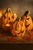 3er Set Halloween Kürbisse aus Terrakotta – Handbemalte Kürbis Deko mit...
