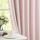Treatmentex Blickdicht Vorhang mit Pompons Rosa Vorhang mit Ösen...