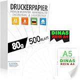 Druckerpapier 80g weiß A5-500 Blatt – 14,8 x 21 cm - PREMIUM PAPIER...