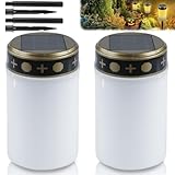 2 Stück Grablicht: Grablicht Solar, 7 x12 cm Solar LED Grablicht,...