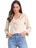 Allegra K Damen Chiffonbluse mit Rüschen, V-Ausschnitt, mit Armreif, Blau,...