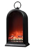 LED Kamin schwarz mit Flammen Effekt - 25 cm - Deko Elektrokamin mit Timer...