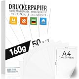 50 BLATT Weißes Druckerpapier A4 160g weiß – PREMIUM PAPIER Reinweiß -...