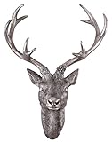 Spetebo Hirschgeweih 10 Ender - Wand Deko in Silber Optik 30x15 cm -...