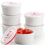 Dafuceramic Auflaufförmchen mit Deckel, 237 ml, weiße Creme Brulee...