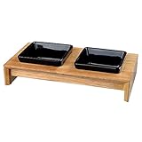 Trixie Napf-Set, Keramik/Holz - für Hunde 2x0,2 l/10 cm, 28x5x15 cm,...