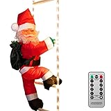 MONZANA® LED Weihnachtsmann Leiter XL 90cm für In-/Outdoor Timer 8...