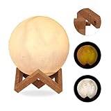 Relaxdays Mondlampe 3D, 2 Farben, dimmbar, Touch Sensor, kabellos, mit...