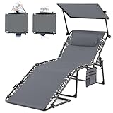 KING BIRD Große Sonnenliege 190x70x40cm,Gartenliege mit Sonnenschutz,...