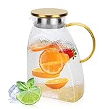 Aoreun Wasserkrug, 1.8 L Karaffe Glas mit Edelstahl-Deckel, Auslaufsicherer...