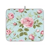 Mexpekil Abtropfmatte mit rosafarbenen grünen Rosen, saugfähige...