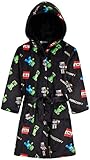 Minecraft Bademantel Kinder Jungen Fleece Morgenmantel mit Kapuze (Schwarz,...