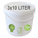 plasteo® – 3er-Set 10 L Eimer mit Deckel, Weiss, stapelbar,...