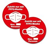 2er Set Maskenpflicht Aufkleber Sticker Zutritt nur mit Maske Markierung...