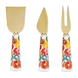 Käsemesser-Set mit Floralmuster, 3-teilig, Goldfarben, Edelstahl mit...