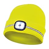 Gebol LED Haube gelb | Stirnlampe auf Strickmütze | Beanie mit...