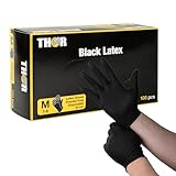 THOR Latexhandschuhe (M), 100 Stück – Einmalhandschuhe Schwarz,...