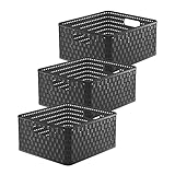 Rotho Country 3er-Set Aufbewahrungsbox Rattan-Optik, Kunststoff (PP)...