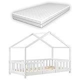 [en.casa] Kinderbett Treviolo mit Matratze 80x160cm Hausbett Holzbett für...